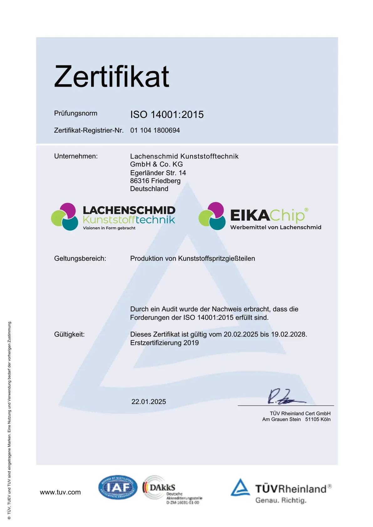 Zertifizierung ISO 14001-2015